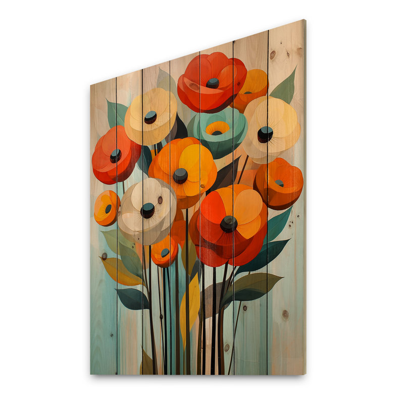 Vibrant Garden Of Ranunculus Flowers I - Ranunculus Wood Wall Art - On Natural Pine Wood, 20" H x 10" W x 0.78" D