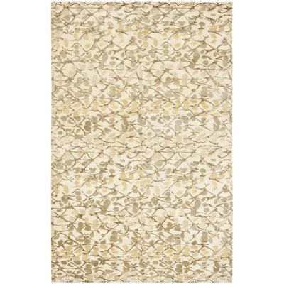Tapis brun / beige en laine et soie noué à la main Martha Stewart