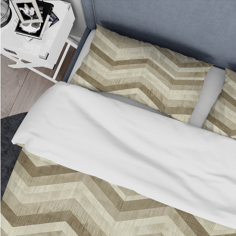 Ensemble de housse de couette Beige Chevron Dreams III - Modern, Housse de couette très grand + 2 très grandes ta