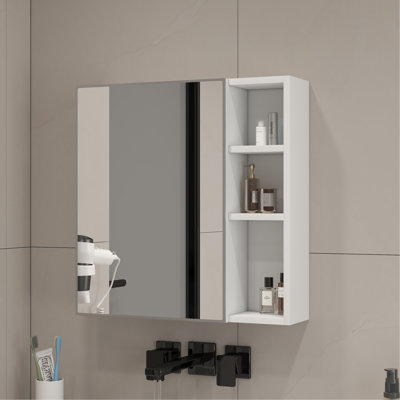 Une armoire à miroir en MDF blanc, un miroir de salle de bain, une armoire à miroir en MDF et un miroir de salle de bain mural séparé pour le rangement et pour économiser de l'espace. W1151135030