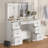Erommy Modern Makeup Vanity Desk With Stool, USB & Power Outlet, Large Vanity Desk With Led Lighted Mirror & Charger Station , 7 Drawers Vanity Table With Cushioned Stool, White