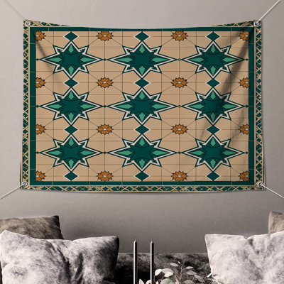 Green Star Pattern Wall Tapestry - Stars Wall Decor