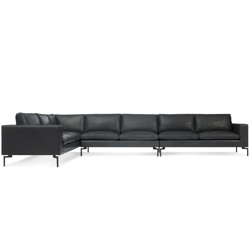 New Standard Leather Sectional, Granite Leather, Left Hand Facing