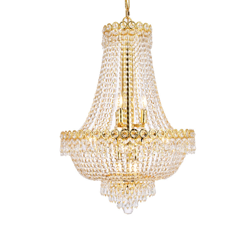 Lustre empire unique à 12 lumières avec accents de cristal Stoltz, H 28 po x l 20 po x P 20 po, Or