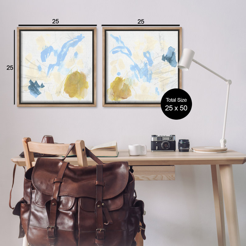 Ensemble de 2 toiles flottantes abstraites, "June", H 25 po x l 25 po, Cadre flottant orme Montalcino