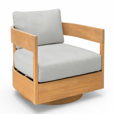 360° Swivel Patio Lounge Chair With Acacia Wood Frame & Olefin Cushions