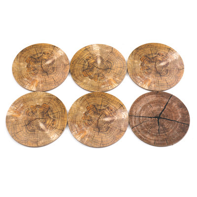 Wood Round 6 Piece Coaster Set