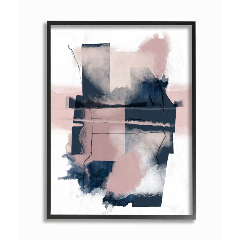«Abstract Geometric», reproduction en rose, Giclée encadrée noir minuit, H 20 po x l 16 po x P 1,5 po