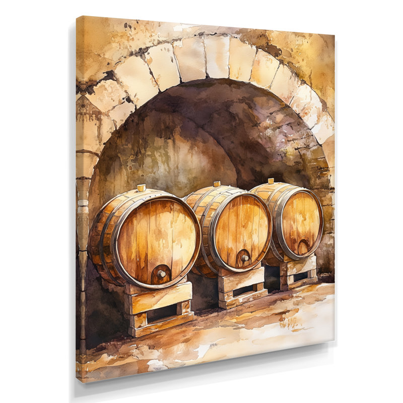«Brown Barrels in the Old Wine Cellar», reproduction d'art encadrée de bar, H 44 po x l 34 po, Wrapped Canvas