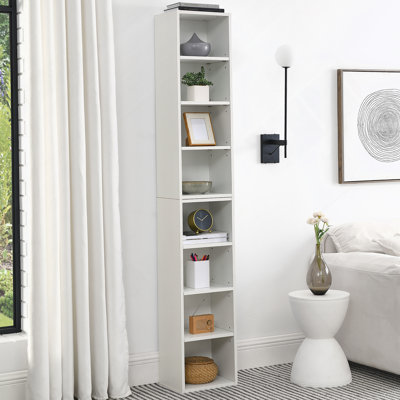 8-Tier Media Tower Rack, CD DVD Slim Storage Cabinet With Adjustable Shelves, Tall Narrow Bookcase Display Bookshelf For Home Office,Multi-Functional Double-Decker Bookcase
