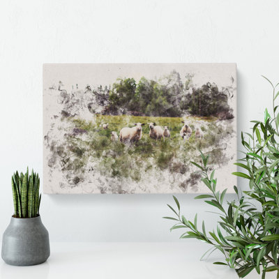 Curious Sheep Watercolour - Wrapped Canvas Print