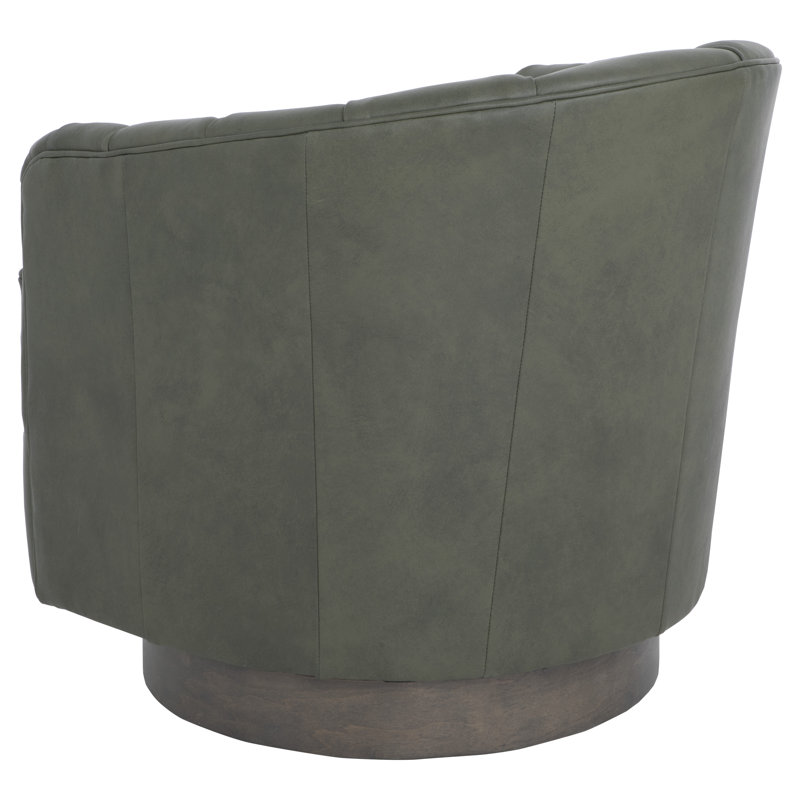 Tipsy Barrel Chair, Bright Brass, Olive Genuine Leather
