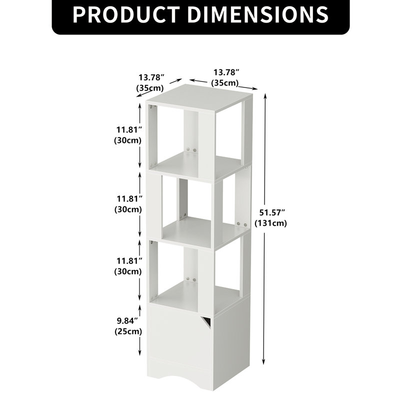 Narrow 4-Tier Storage Shelf with Cabinet, Multi-Functional Display Rack for Kitchen & Living Room, White
