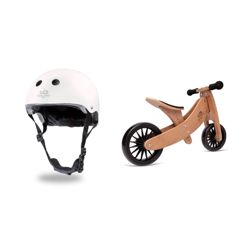 Kinderfeets White Adjustable Kids Helmet Bundle w/ Balance Trike Tricycle, Brown
