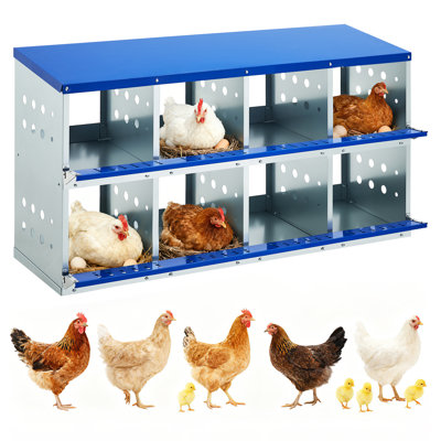 50x16x19 in. Metal Poultry Nesting Boxes - Wall Mount Coop Equipment with Large Vented Holes for Easy Egg Collection, Without Cover, Blue(Outside)