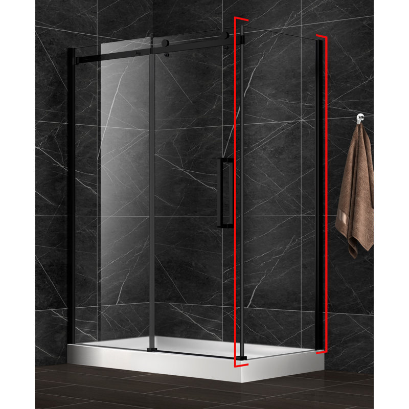 Panneau de douche 36 po avec verre trempé 8 mm Lugus, Noir