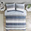 Édredon simple à rayures avec draps bleus / gris. 100%. . Édredon, taies décoratives, draps, taies d'oreiller. Convient à un matelas de 14 po ou moins. Lavable à la machine. Chambre à coucher moderne et à rayures. Microfibre. Lavage inclus.-127222723