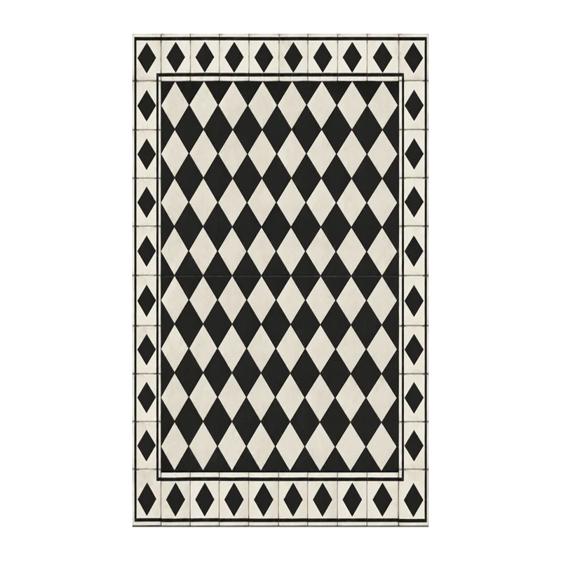 Chess Black Easy to Clean Vinyl Mat, Rectangulaire 3 pi x 5 pi