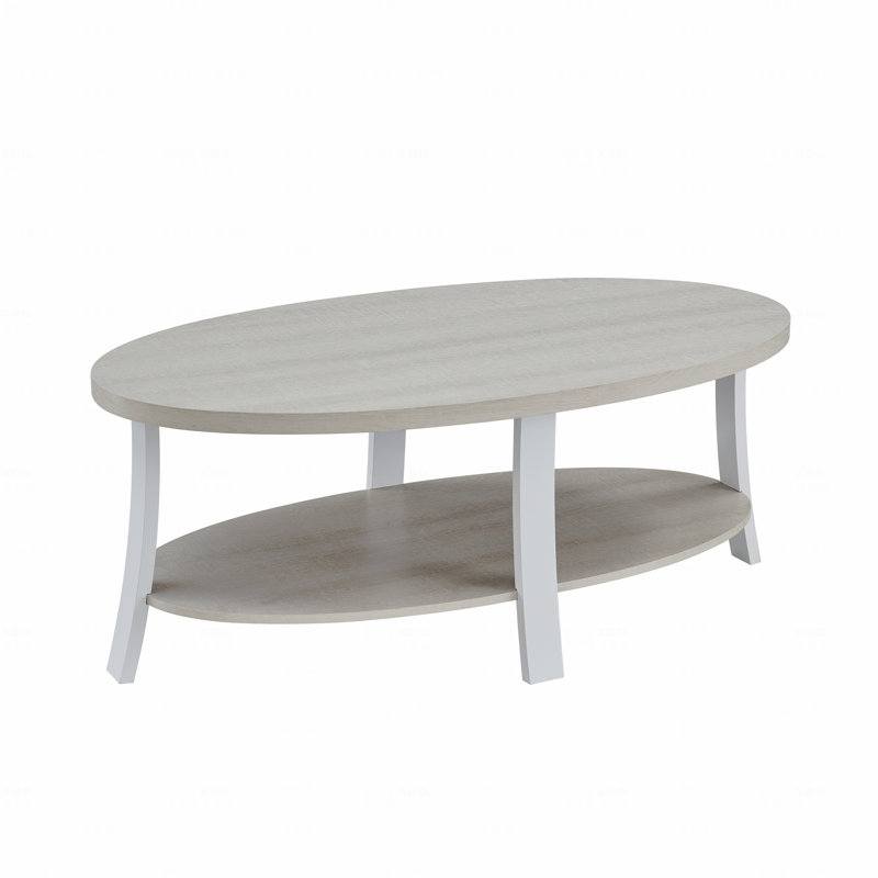 Contemporary Oval Wood Shelf Coffee Table, White