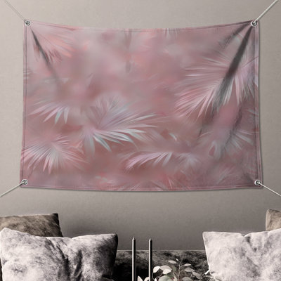 Tapisserie murale feuilles de palmier rose - décoration murale palmier