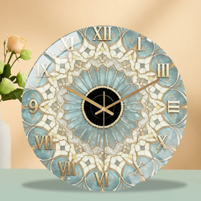 12-Inch Silent Tempered Glass Wall Clock, " Mosaic Clock Face ” Silent Non-Ticking Clock, Battery Operated (AA Batteries Not Included), Artistic Home Decor