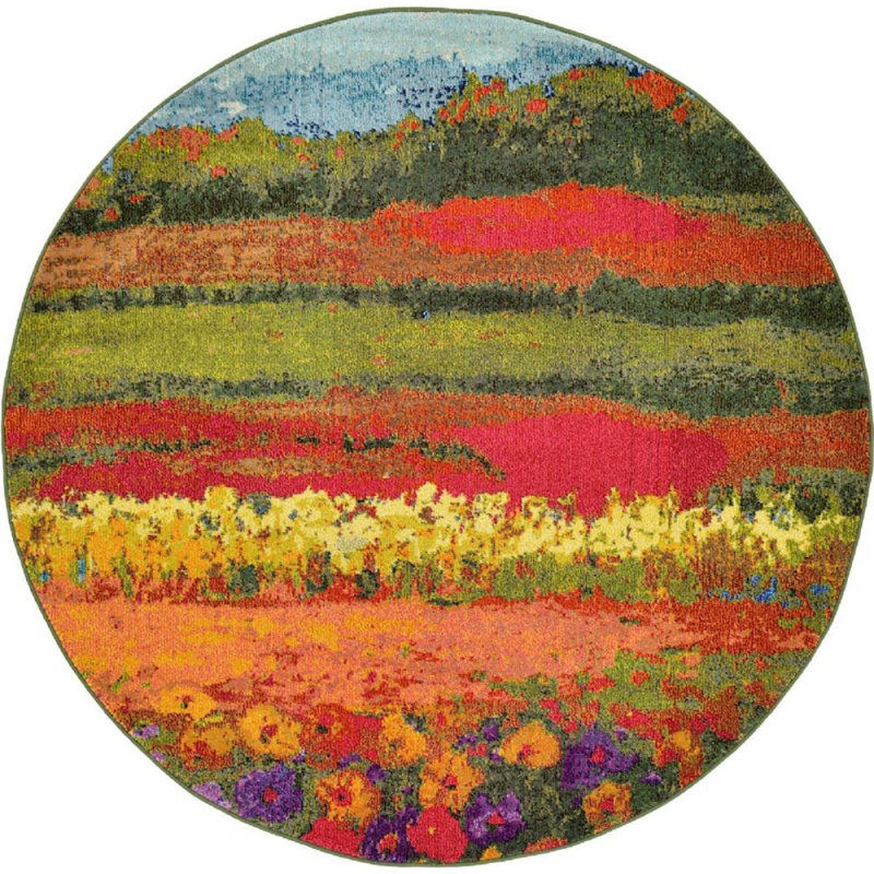 Tapis vert / rouge / jaune Glenarden, Rond 6 pi 1 po