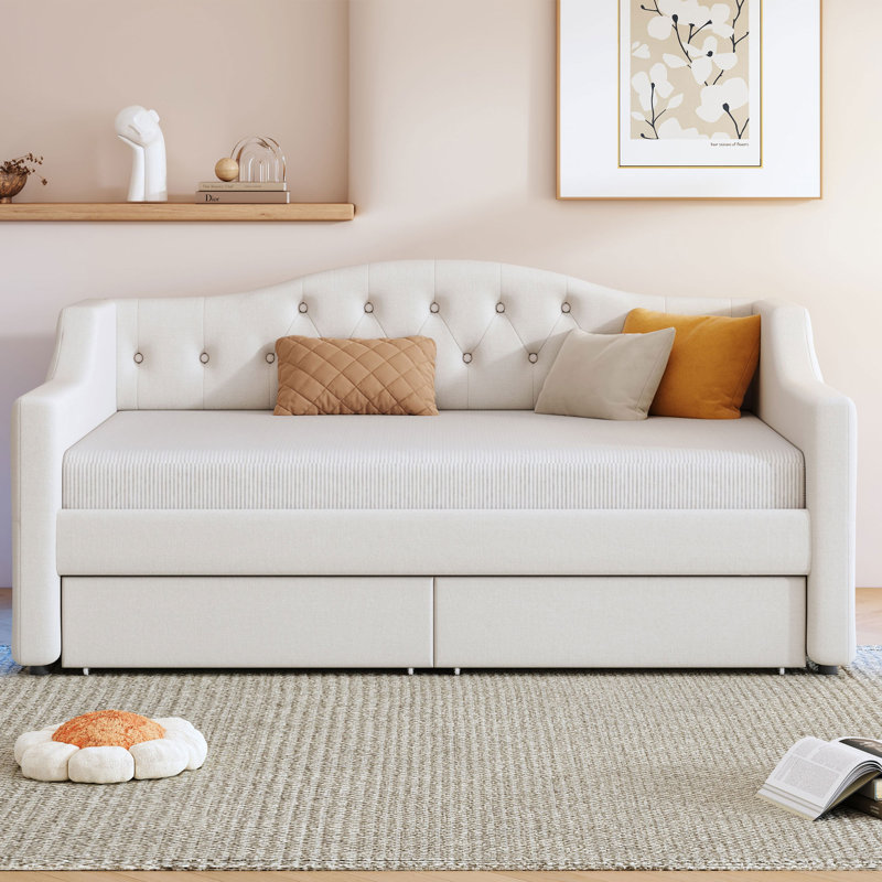 Lit de jour simple rembourré en bois massif beige MDF