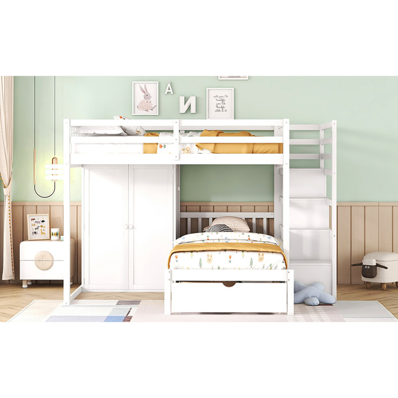 Lit superposé double avec tiroir - Gardez votre chambre à coucher en rangeant un rangement fonctionnel, Lit double, Blanc