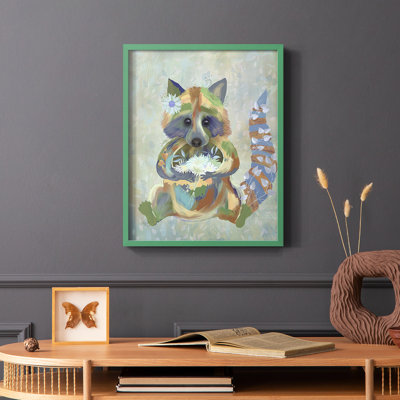 Fantastic Florals Raccoon, reproduction encadrée - bois massif