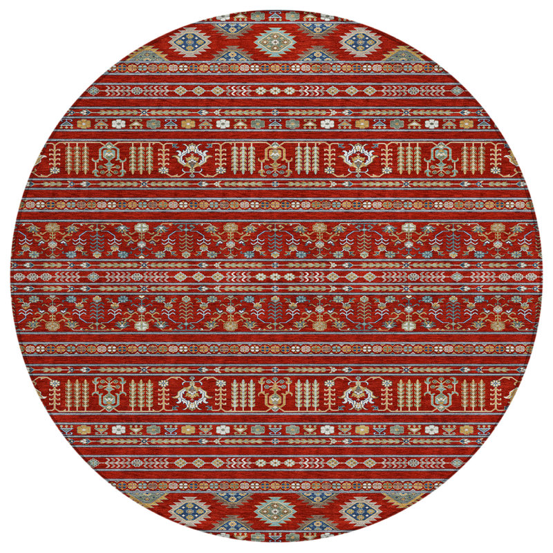 Machine Washable Indoor/Outdoor Gursevak ACN2244 Navajo Rug, Round 8'