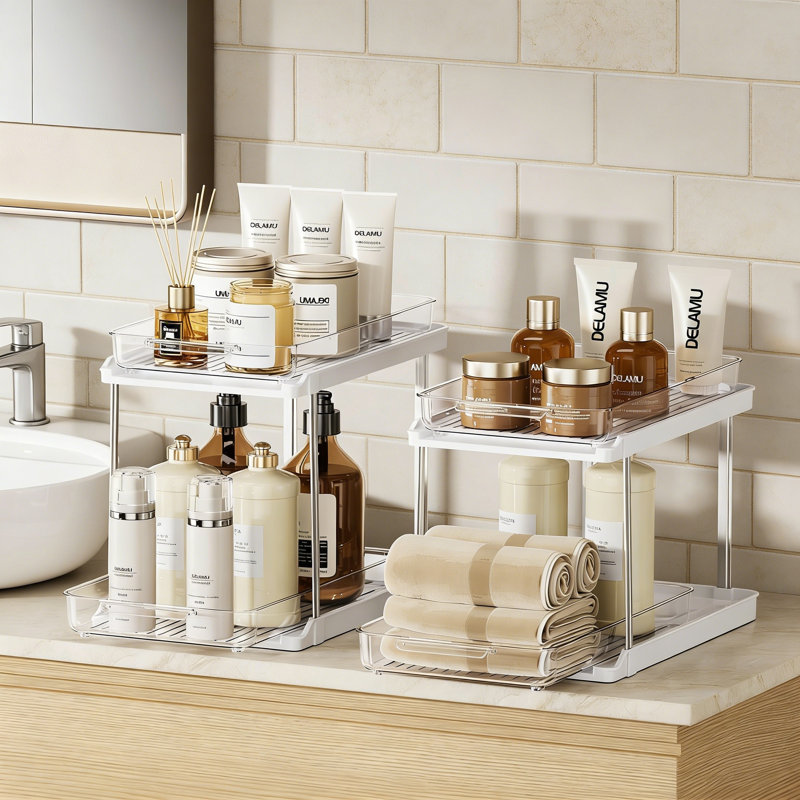 2-Tier Bathroom Under Sink Organizers And Storage, 4 Pack