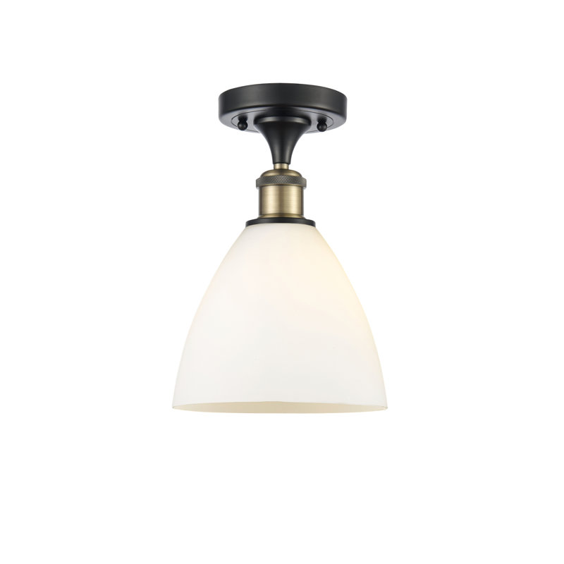 Plafonnier semi-encastré 1 lumière, Blanc mat, H 11,25 po x l 7,5 po x P 7,5 po, Noir / laiton antique