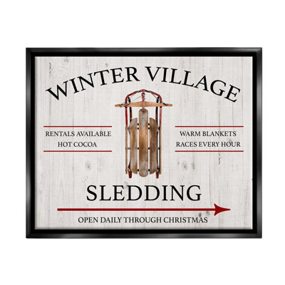 «Winter Village Sledding» encadré sur bois par Conrad Knutsen