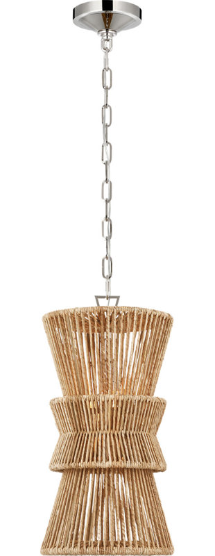 Antigua 11" Pendant in Natural Abaca, Polished Nickel