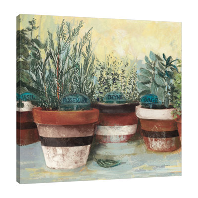 Toile tendue avec châssis "Pots Herbs II Stripes Crop" par Carol Rowan
