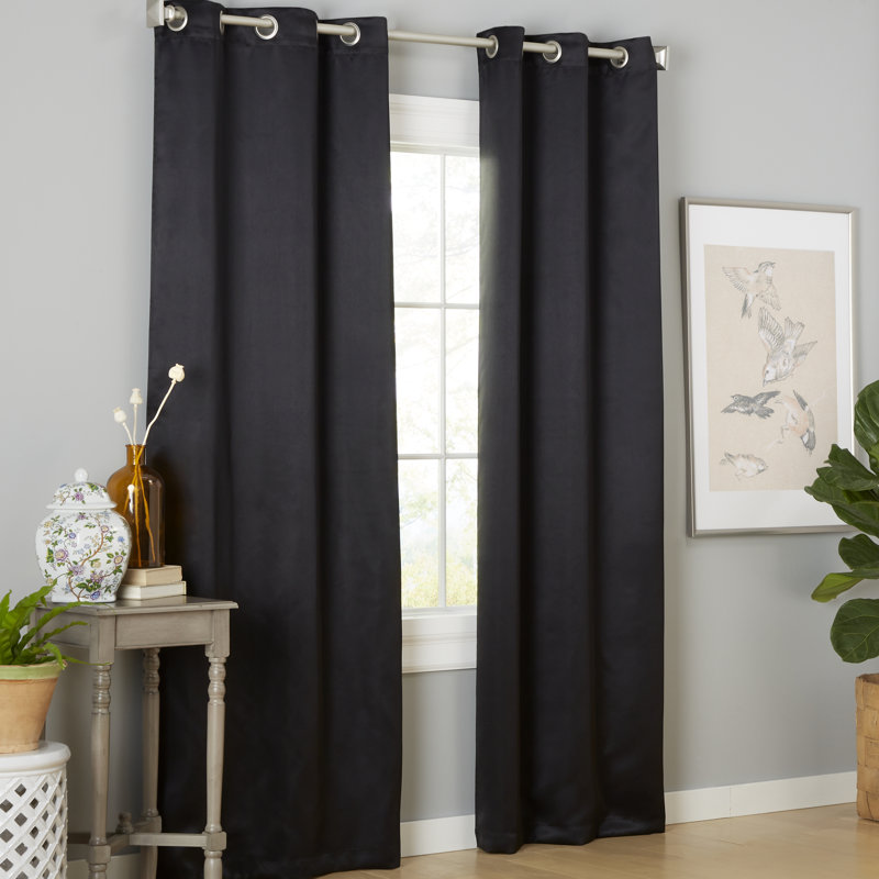Paire de rideaux obscurcissant avec œillets Sateen, Noir, L 38 po x L 96 po