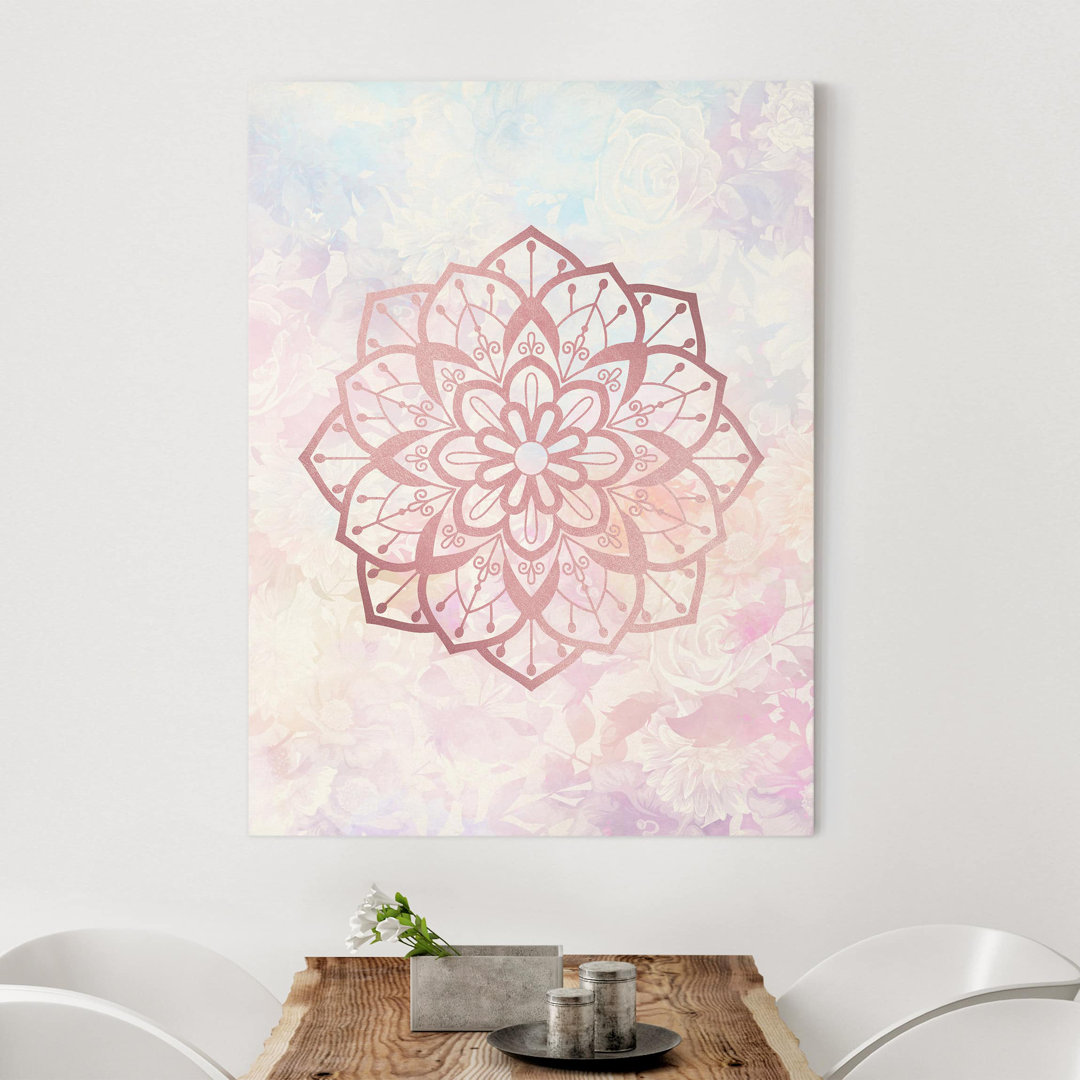 Leinwandbild Mandala Illustration Blüte Rose Pastell