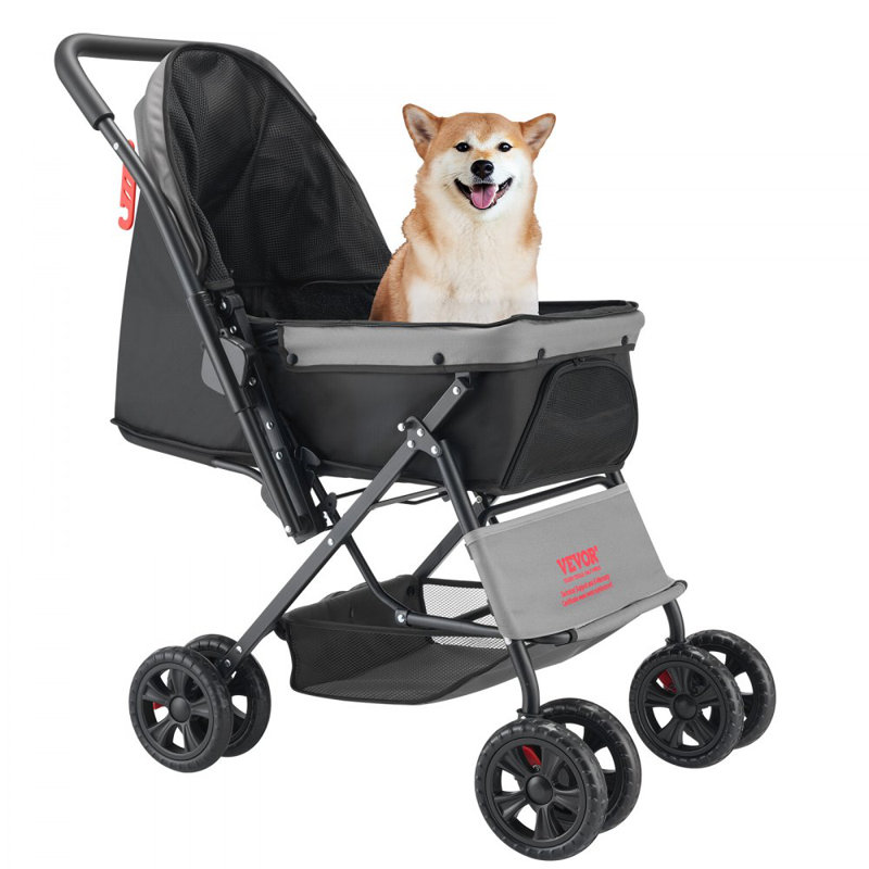 Poussette pour animaux de compagnie, capacité de charge de 20 kg, 4 roues, avec fenêtres en filet et poignée réversible, pliable, avec frein.