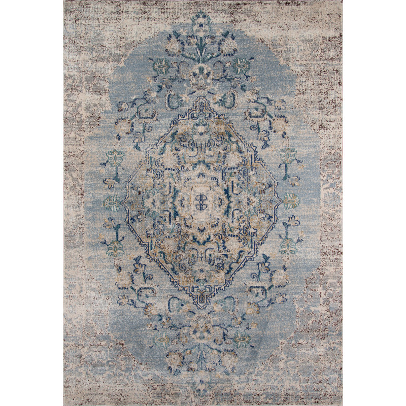 Tapis bleu / gris Moscow Loom, Rectangle 3 pi 11 po x 5 pi 7 po
