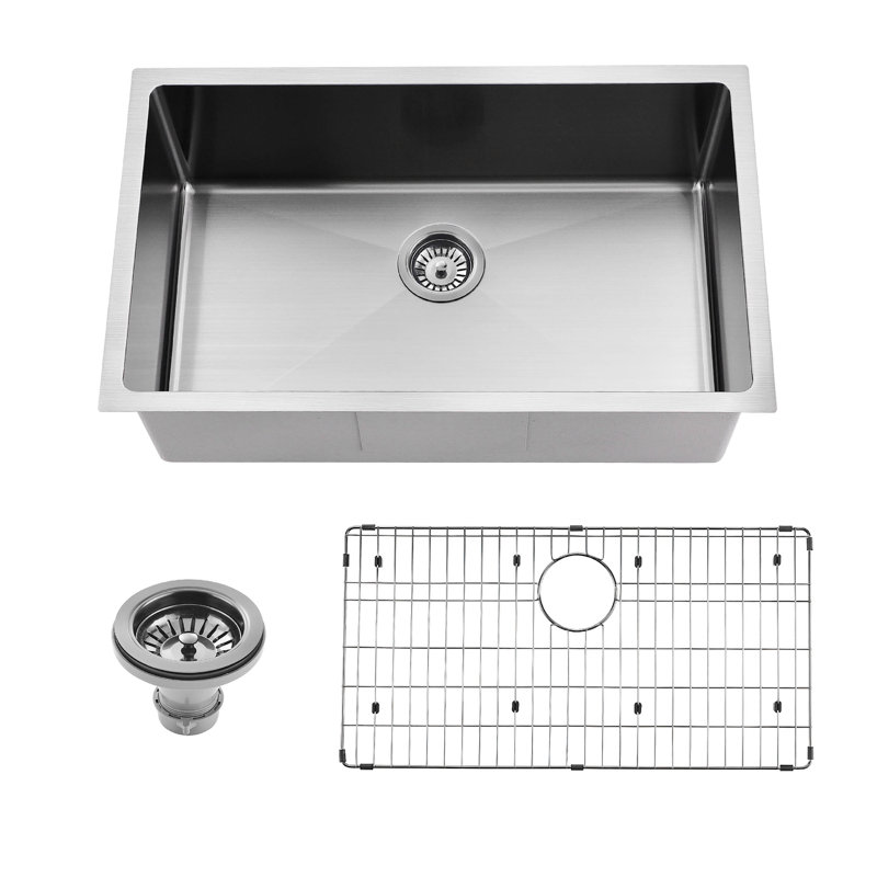 30'' L Single Bowl Stainless Steel Kitchen Sink, Brushed Stainless Steel