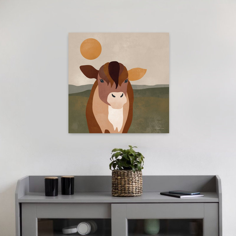 Mod, boho, vache, paysage moderne, art naturel, H 18 po x l 18 po