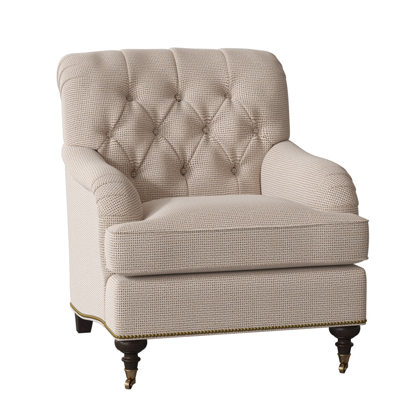 Devan Armchair, White Caps Fog, American Walnut, Antique Brass Small
