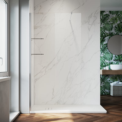 80*185*0.6cm, Silver Frameless Walk-In Shower Enclosure with Glass Shelf