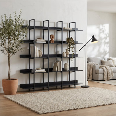 Five-Tier Open Bookcase with Industrial Style Design for Home and Office Storage and Display