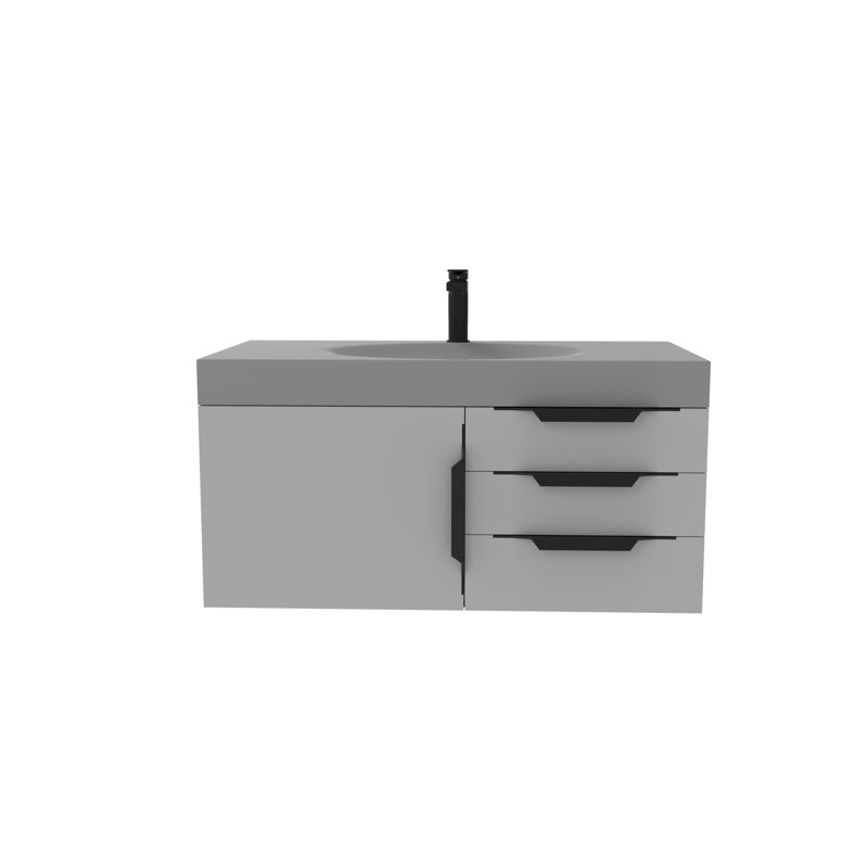 Ensemble de meuble-lavabo simple 36 po Genieva, Gris, Nickel brossé, Gris