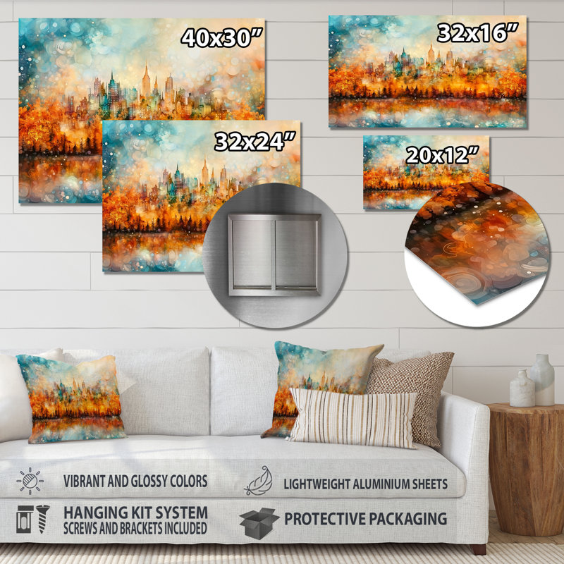 «Modern Evolve New York City Cityscape I», impression abstraite sur métal, H 12 po x l 20 po x P 0,84 po
