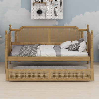 Lit de jour en rotin traditionnel avec lit gigogne escamotable pour chambres d'amis compactes