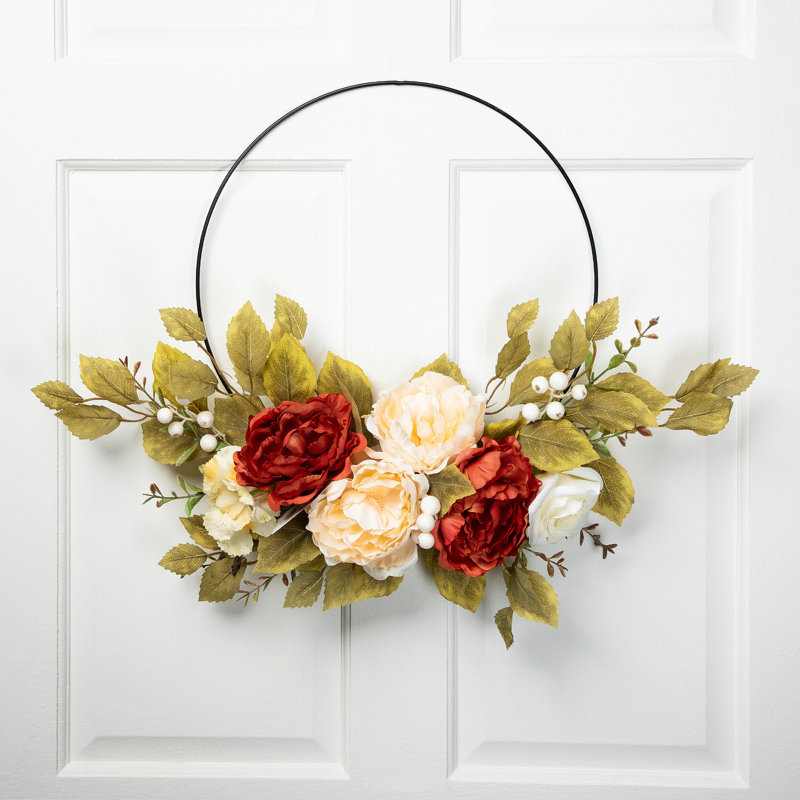 Autumn Harvest Artificial Floral Half Wreath with Fall Foliage 21-Inch