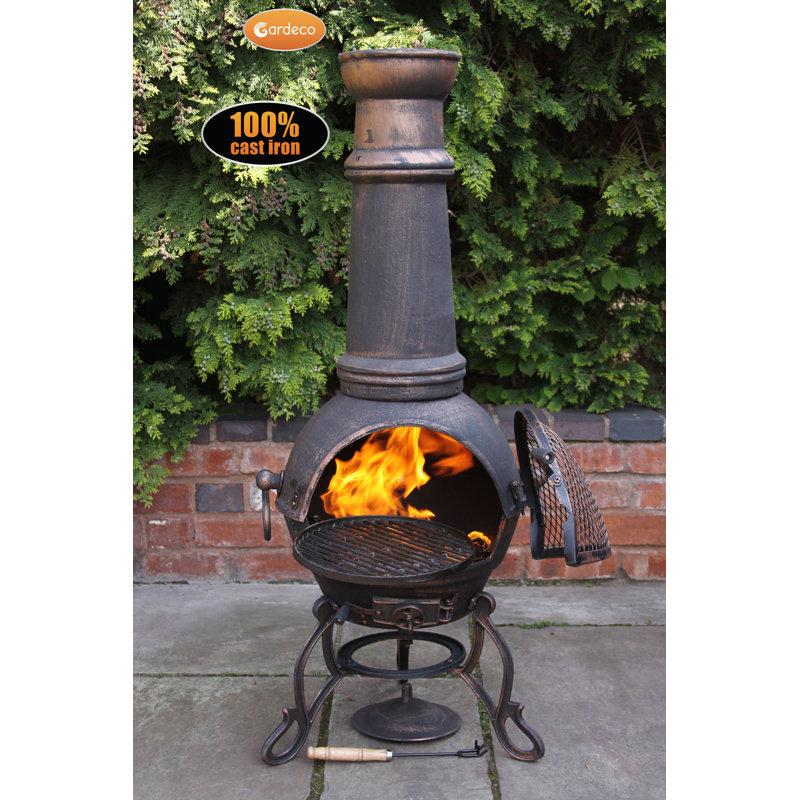 Toledo Column Cast Iron Smokeless Chimnea, 115cm H x 41.5cm W x 41.5cm D, Bronze