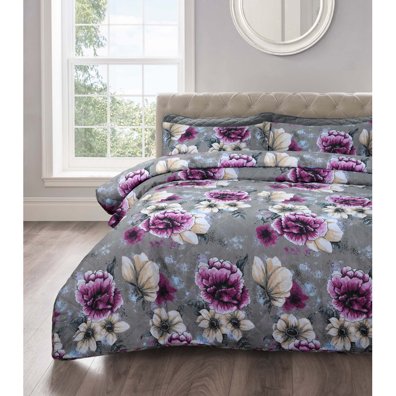 Fiorino Cassia Floral Bedspread Set Breathable Quilted Bedspread sets with Bed Comforter Pillowsham, 180 W x 250 L cm
